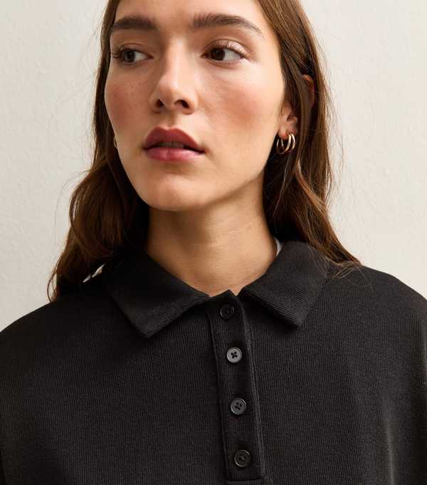 new look Black Soft Touch Longline Button Up Polo Top