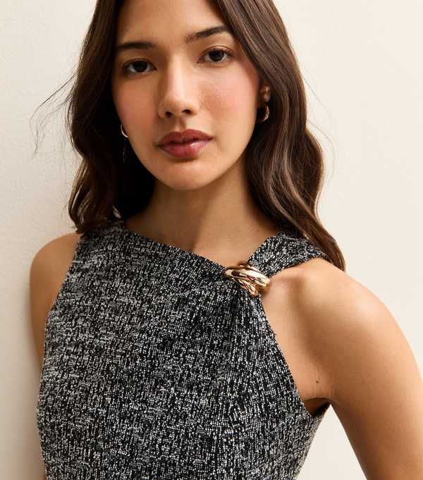 New Look Black Textured Sleeveless Skater Mini Dress