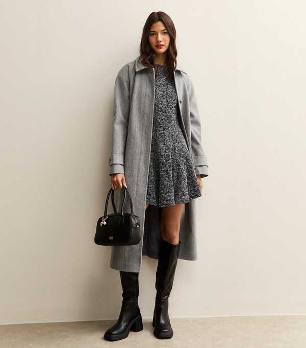 New Look Black Textured Sleeveless Skater Mini Dress