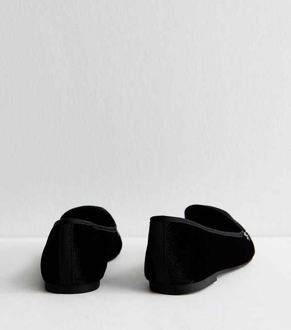 New Look Black Velvet Diamante Embellished Slipper Loafers
