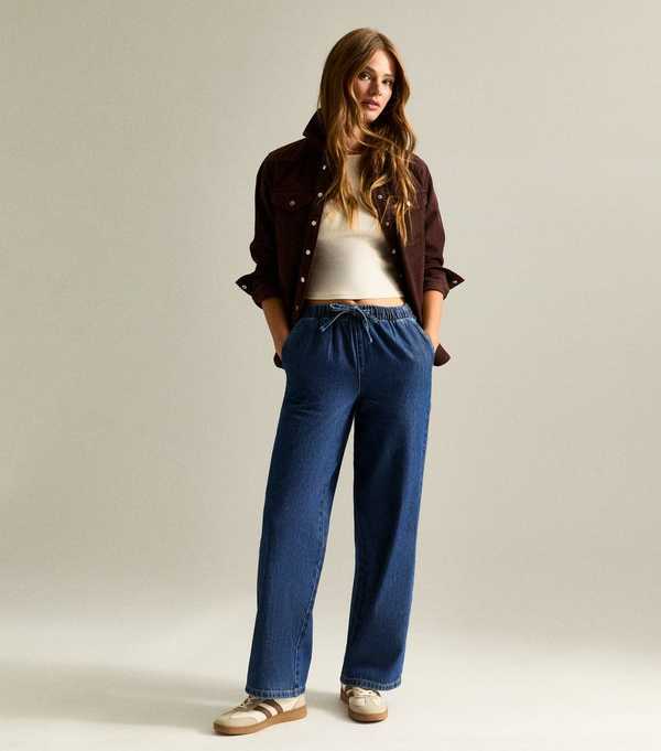 new look Blue Denim Wide Leg Drawstring Waist Jeans