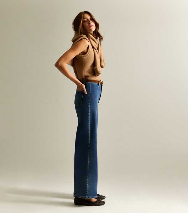 New Look Blue High Waist Stretch Denim Wide Leg Jeans