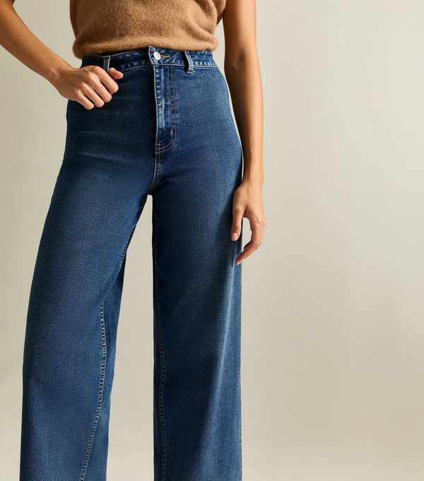 New Look Blue High Waist Stretch Denim Wide Leg Jeans