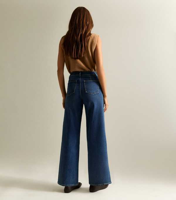 New Look Blue High Waist Stretch Denim Wide Leg Jeans