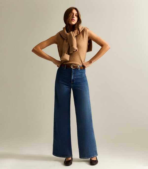 new look Blue High Waist Stretch Denim Wide Leg Jeans