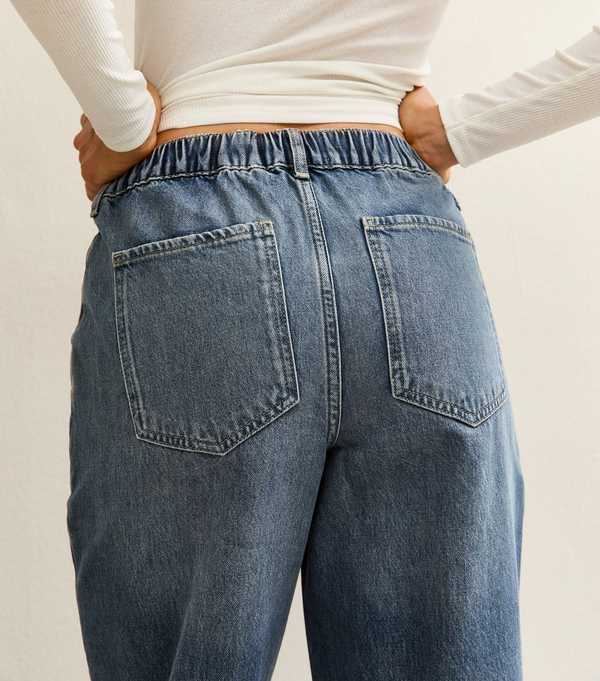 New Look Blue Mid-Rise Elasticated Waist Wide Leg Jeans