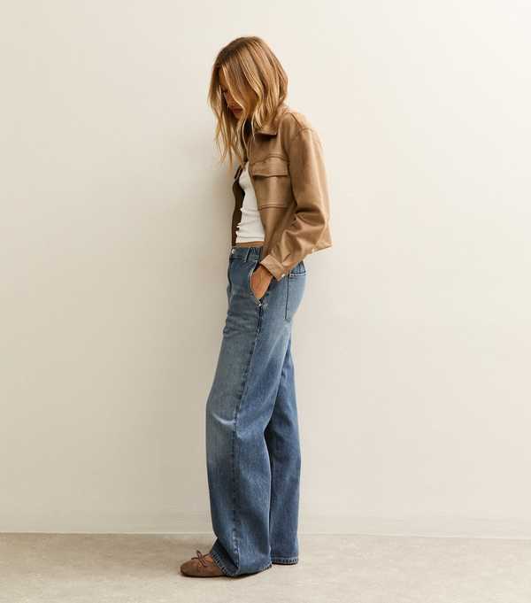 New Look Blue Mid-Rise Elasticated Waist Wide Leg Jeans
