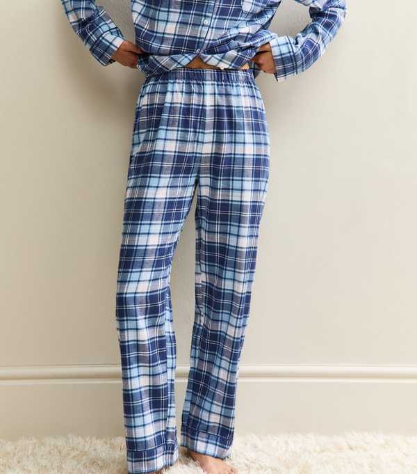 New Look Blue Woven Check Pattern Revere Collar Pyjama Set
