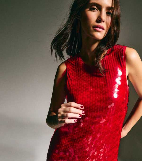 New Look Bright Red Sequin Embellished Mini Shift Dress