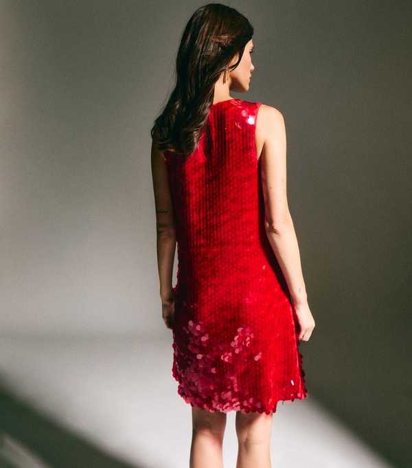 New Look Bright Red Sequin Embellished Mini Shift Dress