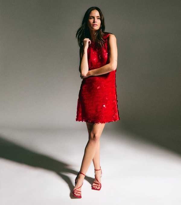 new look Bright Red Sequin Embellished Mini Shift Dress
