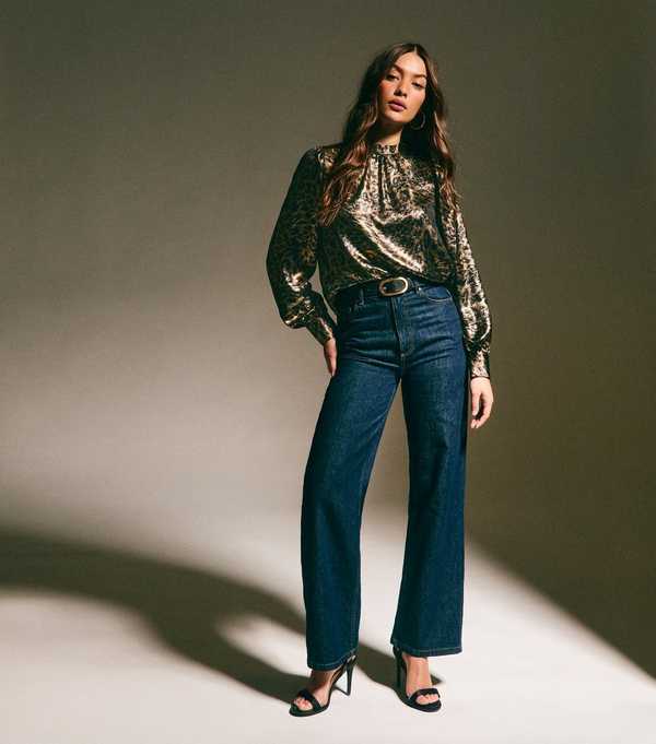 New Look Bronze Metallic Animal Print High Neck Blouse