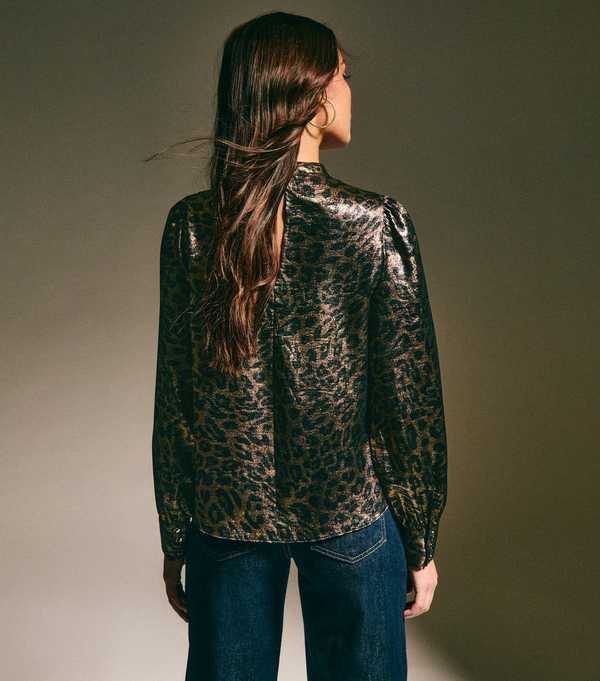New Look Bronze Metallic Animal Print High Neck Blouse