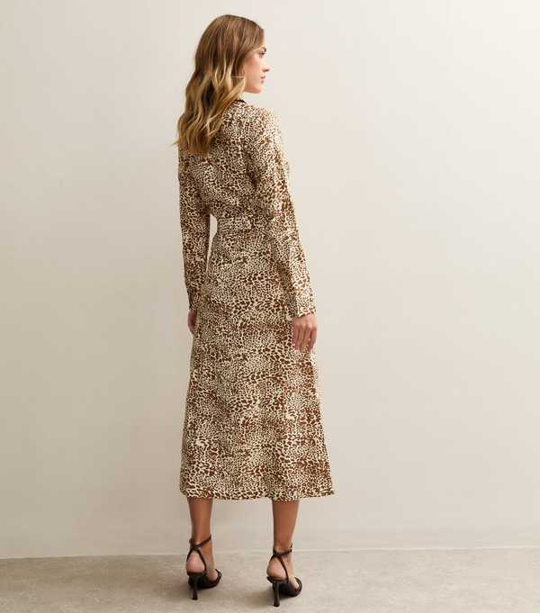 New Look Brown Animal Print Belted Midi Shirt Dress