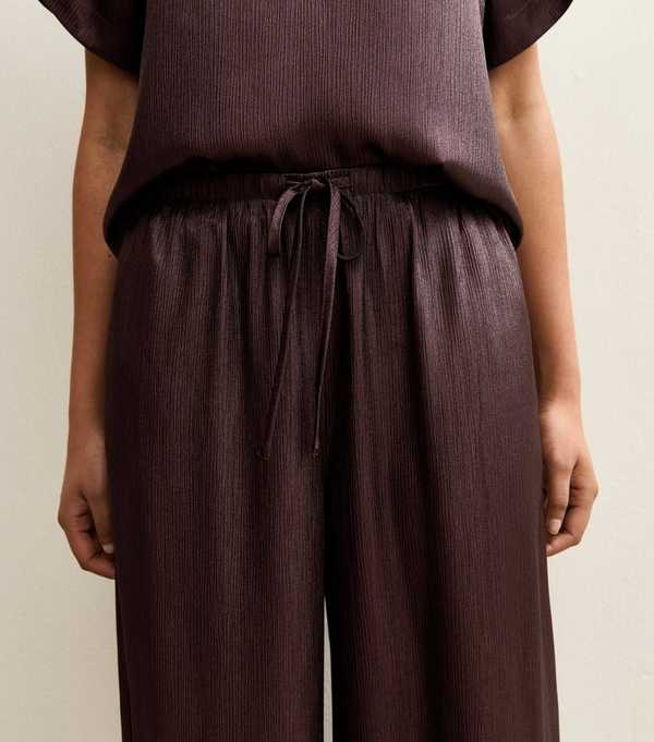 New Look Burgundy Shimmer Textured Wide Leg Trousers