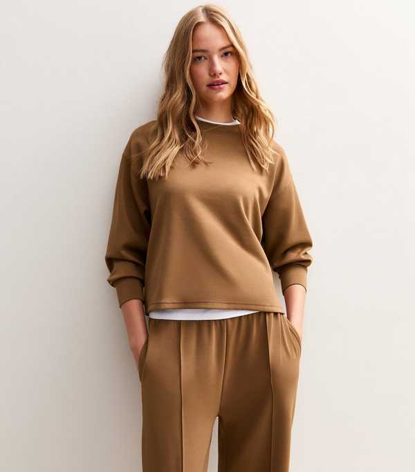 new look Camel Premium Oversized Crew Neck Sweatshirt