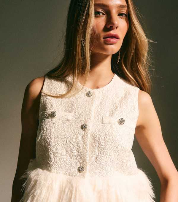 New Look Cream Faux Fur Hem Sleeveless Waistcoat Top