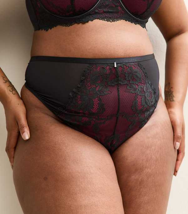 New Look Curves Black Contrast Lace High Waisted Briefs