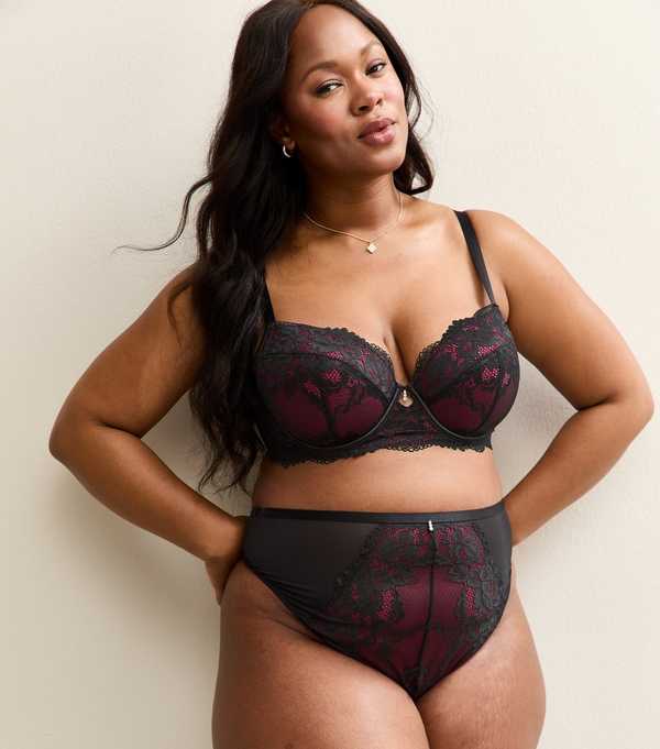 new look Curves Black Contrast Lace High Waisted Briefs