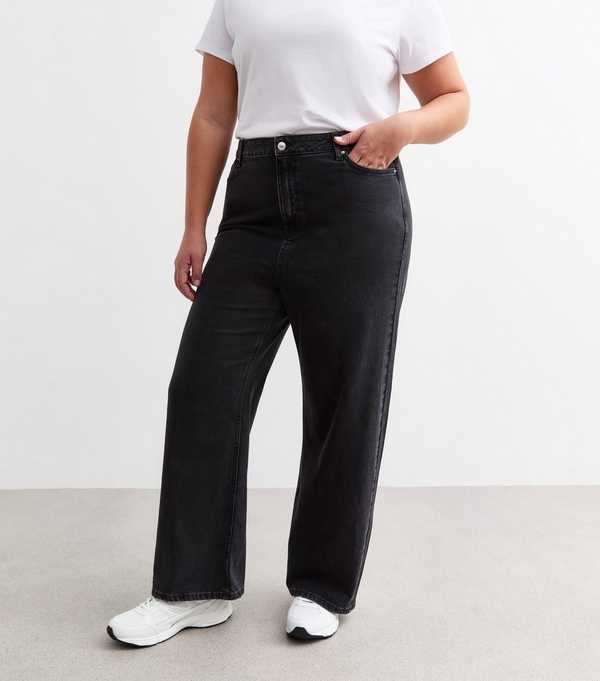 New Look Curves Black High Waist Adalae Wide Leg Jeans