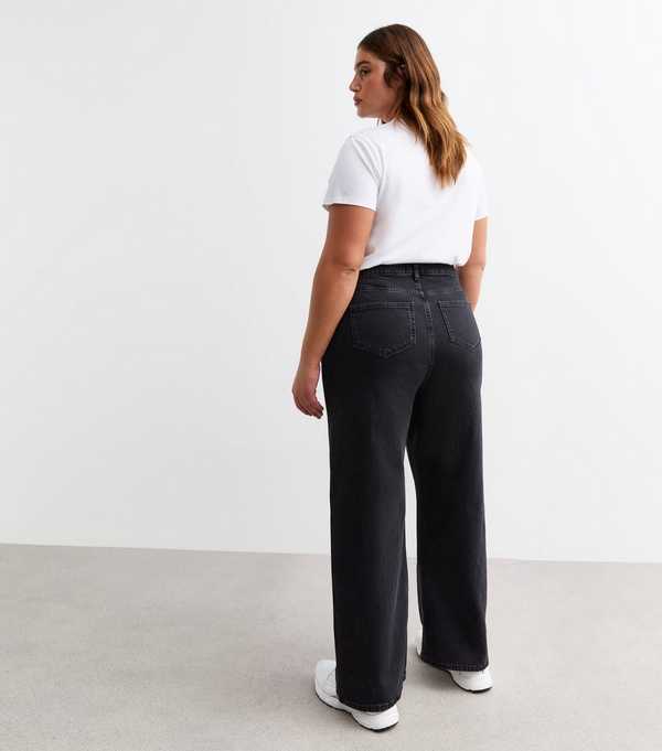 New Look Curves Black High Waist Adalae Wide Leg Jeans