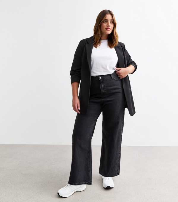 new look Curves Black High Waist Adalae Wide Leg Jeans