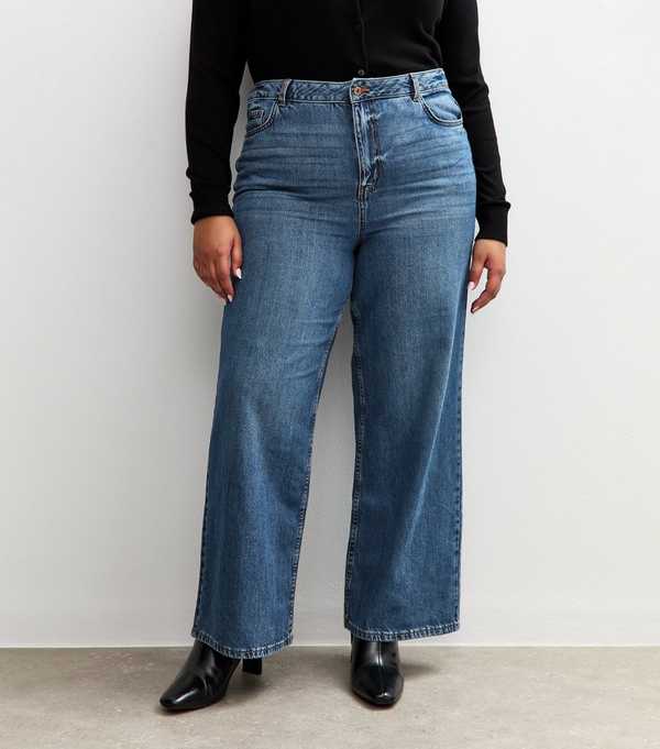 New Look Curves Blue Adalae High Waist Wide Leg Jeans