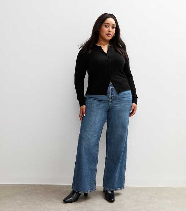 New Look Curves Blue Adalae High Waist Wide Leg Jeans