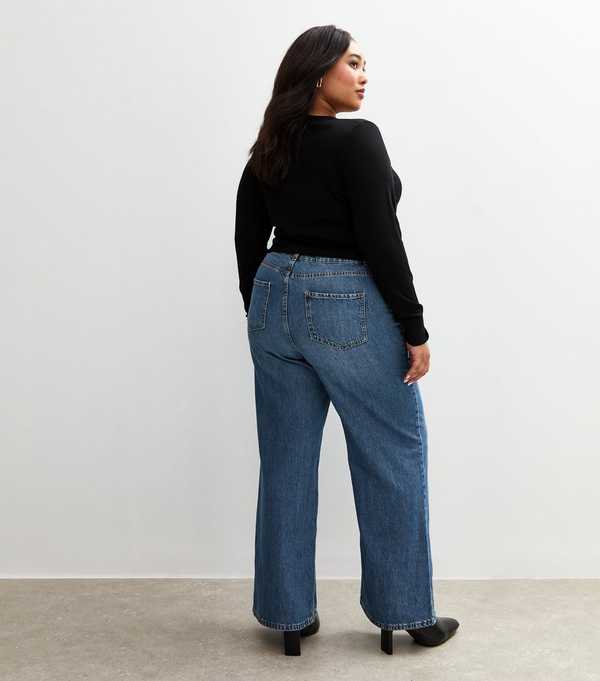 New Look Curves Blue Adalae High Waist Wide Leg Jeans