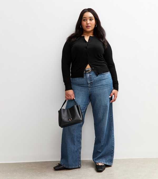 new look Curves Blue Adalae High Waist Wide Leg Jeans