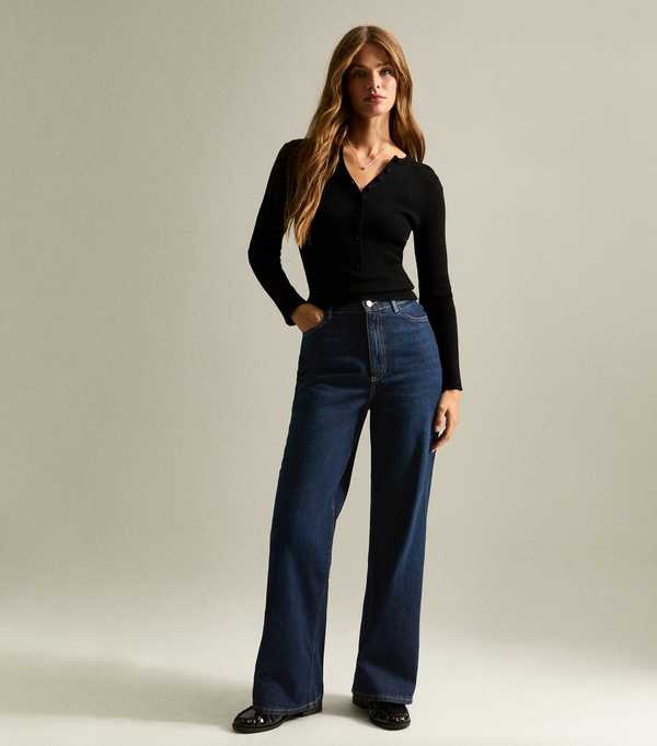 New Look Dark Blue Adalae High Waisted Wide Leg Jeans