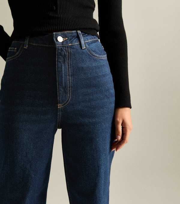 New Look Dark Blue Adalae High Waisted Wide Leg Jeans