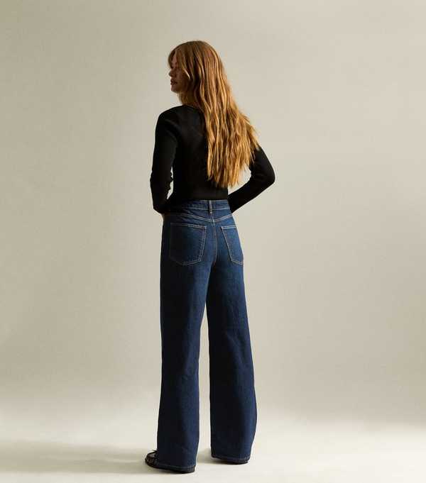 New Look Dark Blue Adalae High Waisted Wide Leg Jeans