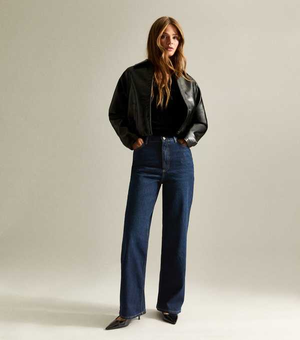 new look Dark Blue Adalae High Waisted Wide Leg Jeans