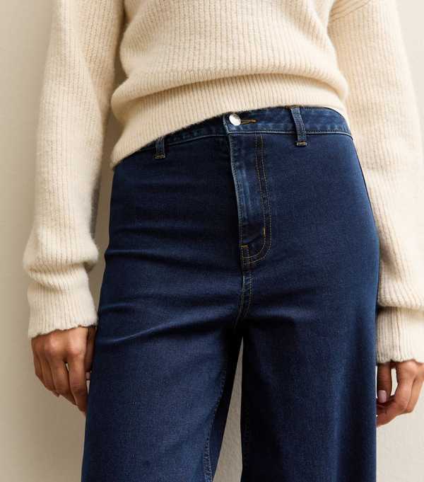 New Look Dark Blue High Waist Stretch Denim Wide Leg Jeans