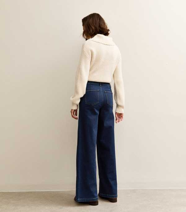 New Look Dark Blue High Waist Stretch Denim Wide Leg Jeans