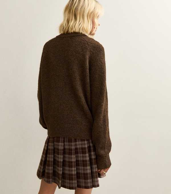New Look Dark Brown Double Pocket Textured Knit Cardigan