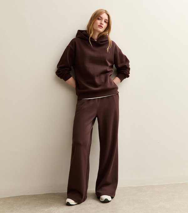 new look Dark Brown Elasticated Waist Wide Leg Joggers