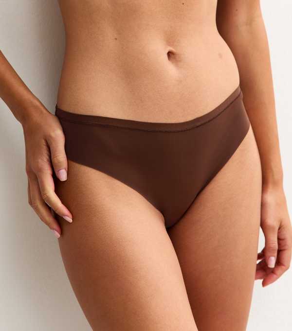new look Dark Brown No VPL Lace Back Brazilian Briefs