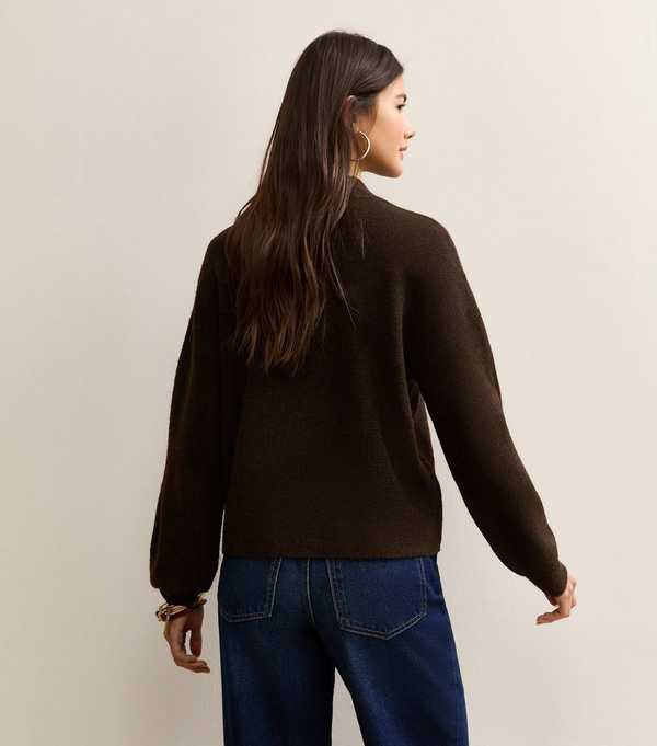 New Look Dark Brown Sequin Animal Motif Mock Neck Jumper