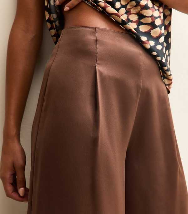 New Look Dark Brown Soft Touch Satin Wide Leg Trousers