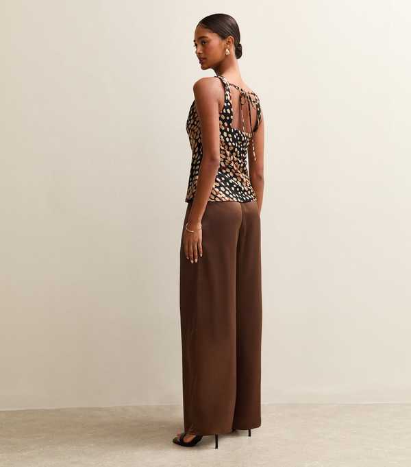 New Look Dark Brown Soft Touch Satin Wide Leg Trousers