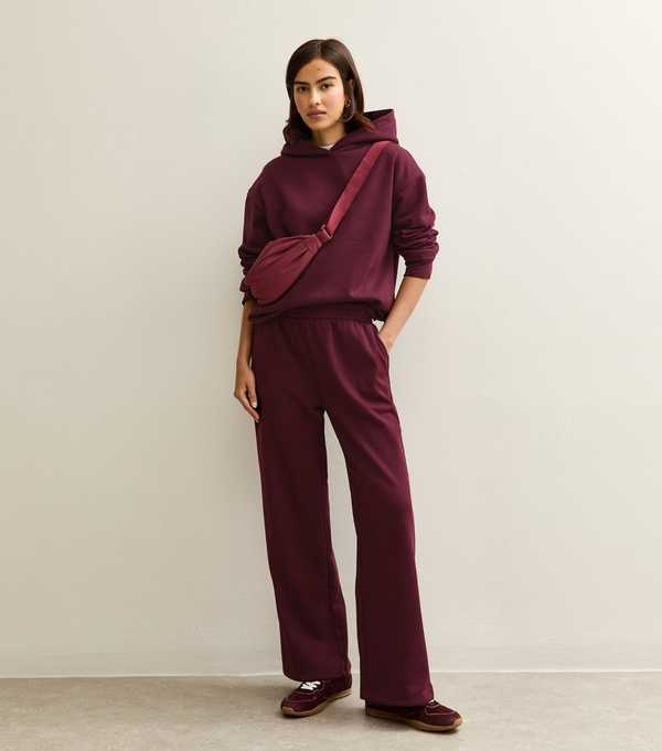 New Look Dark Burgundy Elasticated Waist Wide Leg Joggers