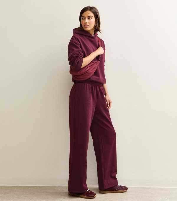new look Dark Burgundy Elasticated Waist Wide Leg Joggers