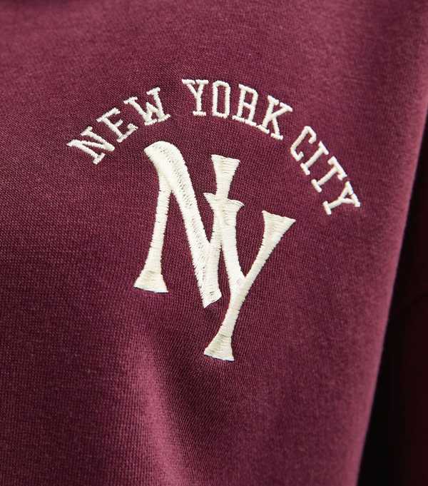 New Look Dark Burgundy Embroidered New York Polo Sweatshirt