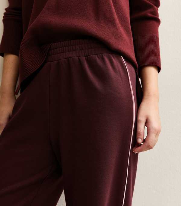 New Look Dark Burgundy Side Stripe Wide Leg Joggers