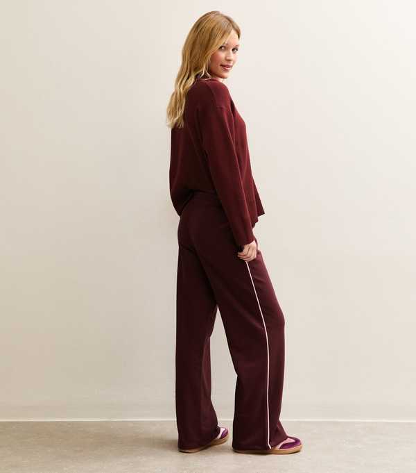 New Look Dark Burgundy Side Stripe Wide Leg Joggers