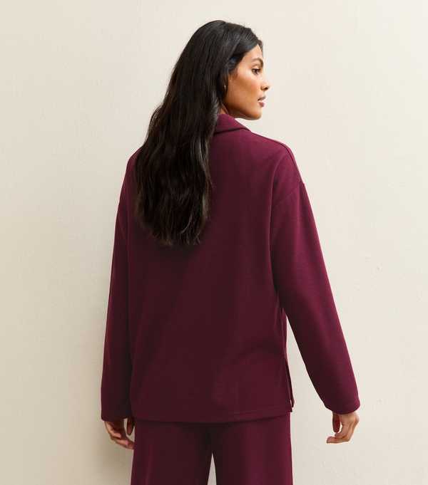 New Look Dark Burgundy Soft Touch Longline Button Up Polo Top