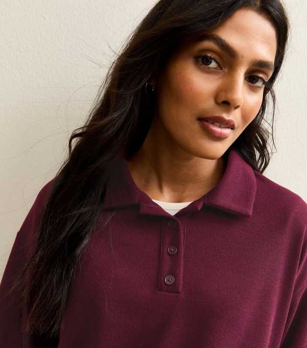 new look Dark Burgundy Soft Touch Longline Button Up Polo Top