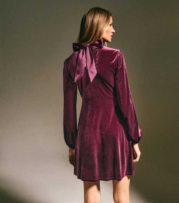 new look Dark Burgundy Velvet Long Sleeve Mini Dress